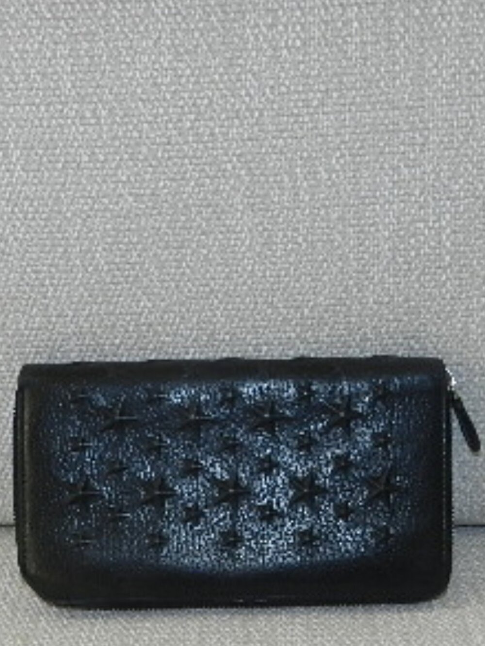 Jimmy CHOO Carnaby Black Leather Star Stud Continental Zip Around Wallet